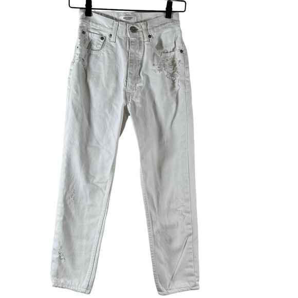 Moussy Vintage Howa Cropped Jeans White Distressed High Rise Denim Womens Sz 24 - Picture 1 of 11